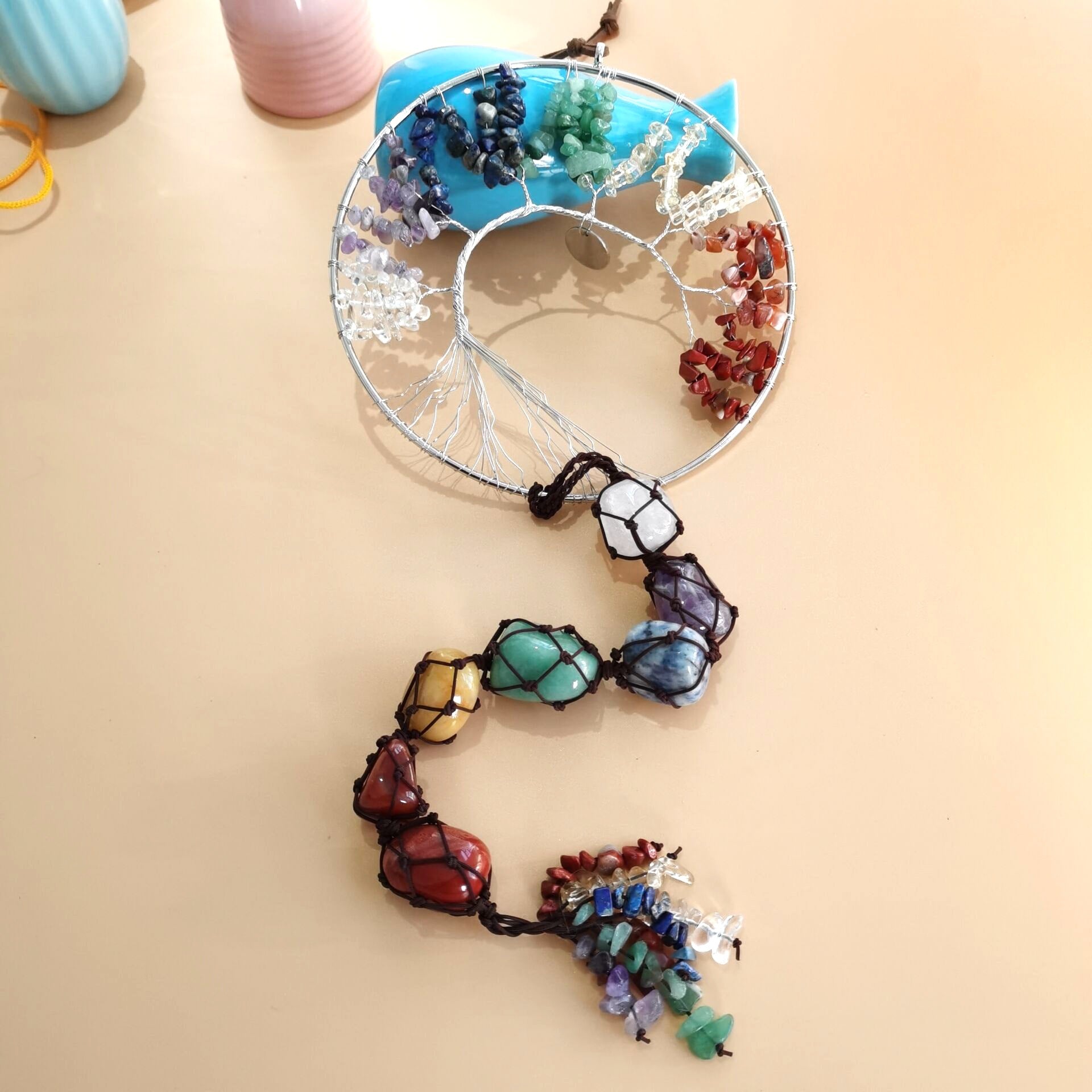 zensoullab Gravel Tree of Life Dream Catcher Hanging Ornament Agate Pendant