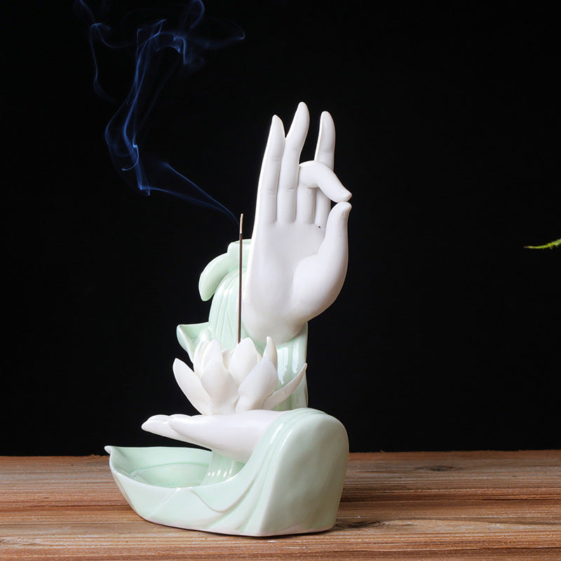 zensoullab Backflow Incense Burner Home Purple Clay Flow Incense Burner Indoor Ornament Ceramic Buddha Hand Incense Burner Home Decor