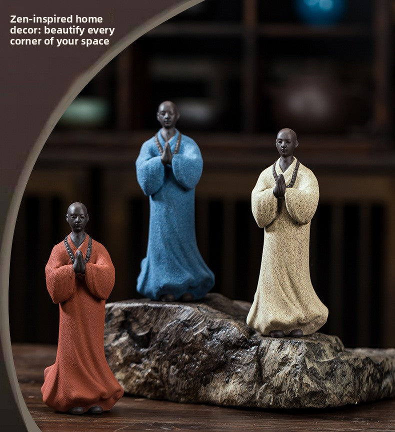 zensoullab Zen Character Ceramic Little Monk Tea Pet Desktop Tea Set Ornament Premium Purple Clay Little Monk Creative Home Decoration