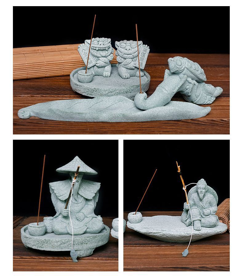 zensoullab Chinese Style Stone Lion Incense Holder Indoor Incense Stick Sandalwood Agarwood Small Incense Tray Creative Festive Tea Ceremony Desktop Ornament