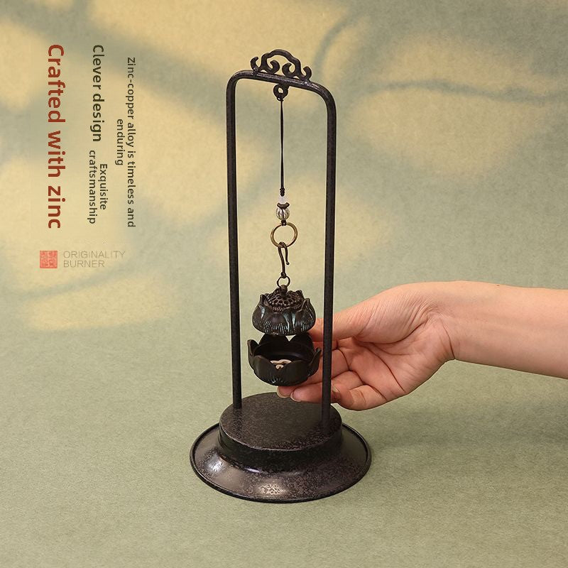 zensoullab Lotus Hanging Incense Burner Antique Chinese Style Metal Aromatherapy Burner Home Indoor Agarwood Incense Holder Tea Ceremony Coil Incense Burner