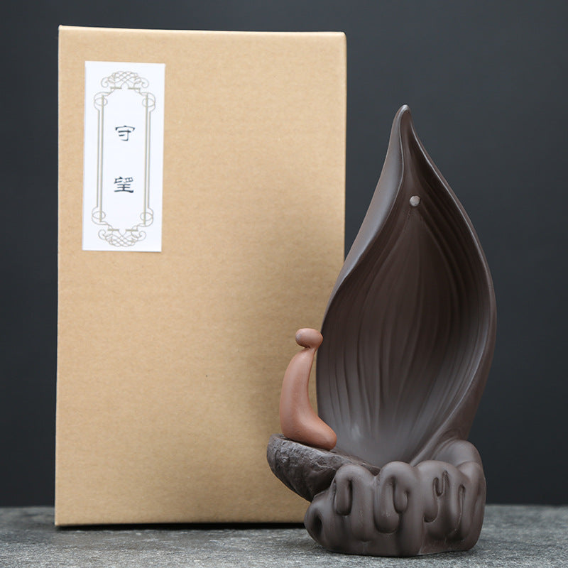 zensoullab Creative Purple Clay Backflow Incense Burner Home Sandalwood Coil Incense Burner for Worship Ceramic Living Room Incense Burner Tea Ceremony Buddhist Supplies
