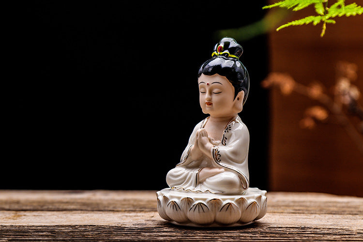 Zensoullab Creative Boutique Handicrafts Ceramic Classical Buddha Statue Buddha Buddha Guanyin Bodhisattva Chinese Household Car Safety Ornaments