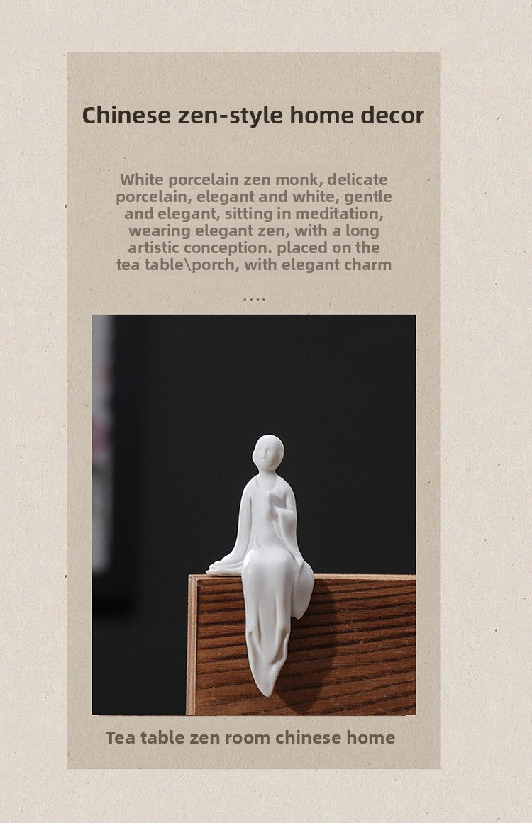 zensoullab Zen White Porcelain Figure Chinese Style Little Monk Tea Ceremony Accessories Ceramic Formless Buddha Bonsai Fish Tank Decoration Home Ornament