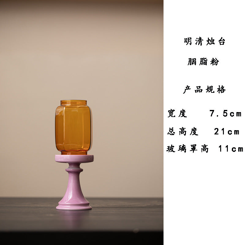 zensoullab Forbidden City Red Ming Qing Candle Holder Glass Chinese Zen Ornament Antique Tea Room Home Atmosphere Lamp Ceramic Tea Ceremony Accessories