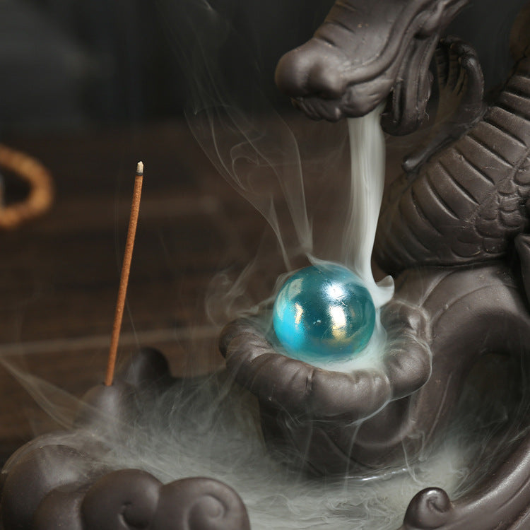 zensoullab Large Purple Clay Dragon Backflow Incense Burner Tea Ceremony Ornament Creative Incense Burner Dragon Home Decor Incense Original