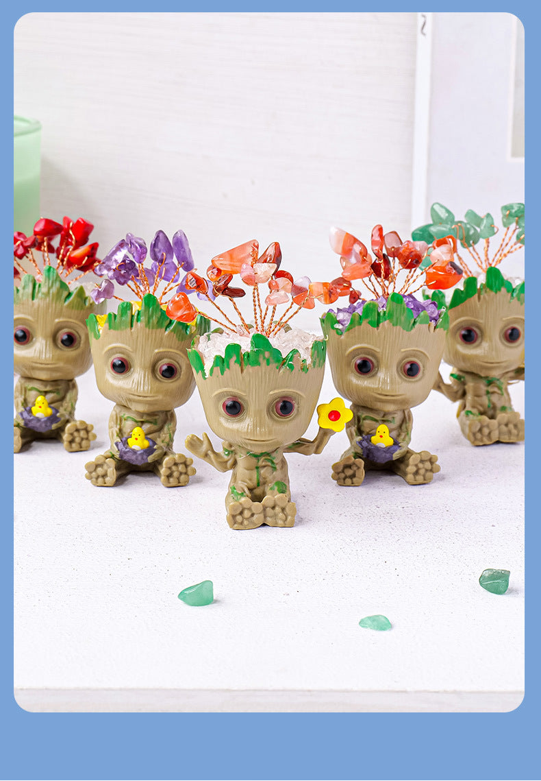 zensoullab Natural Crystal Gravel Small Flower Tree Groot Figurine Crystal Craft Tree Man Figurine Desktop Ornament