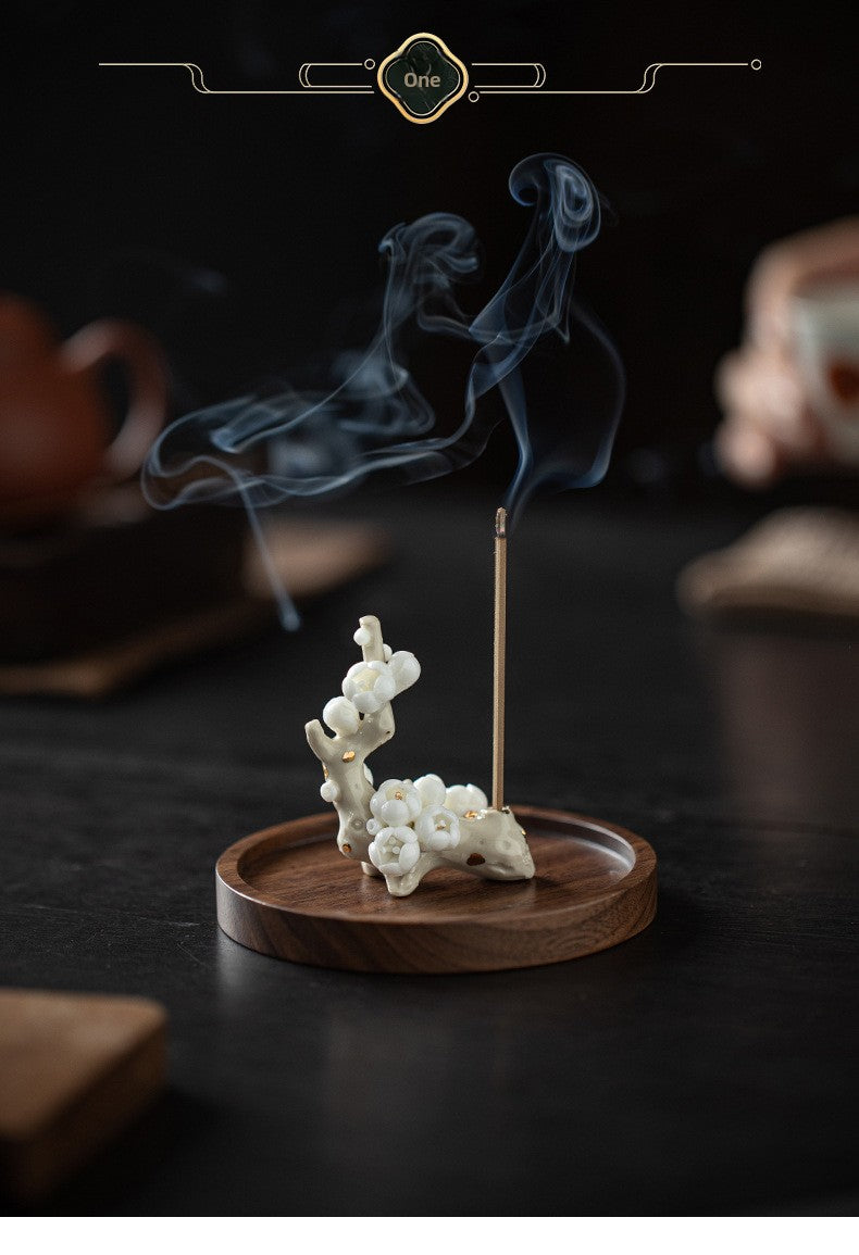 zensoullab Zen Ceramic Plum Blossom Incense Holder Creative Incense Stand Incense Tray Incense Burner Tea Room Study Atmosphere Decor Incense Burner