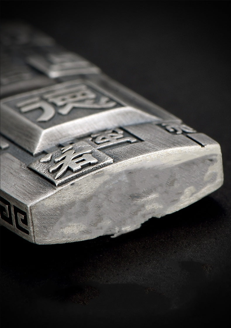 Zensoullab Thai Silver Amulet Necklace Men's Damo Buddha Symbol Pendant Protective Talisman Hanging Ornament Square Plate Pendant for Boyfriend