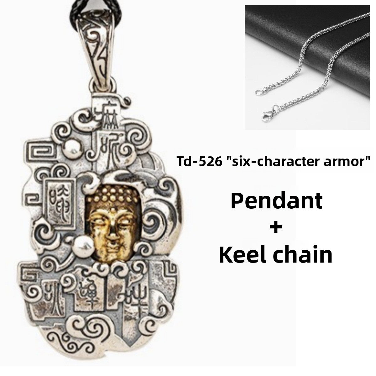 zensoullab Thai Silver Personalized Retro Six-Word Mantra Buddha Head Armor Trendy Creative Peace Jewelry Necklace Pendant for Men and Women