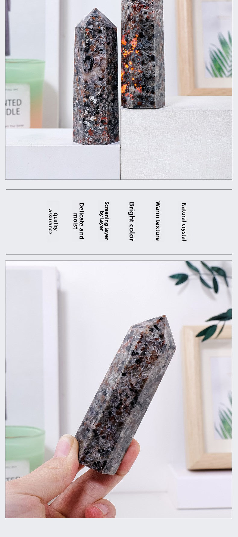 zensoullab Natural Crystal Flame Stone Hexagonal Column Fire Spirit Stone Raw Stone Polished Single Pointed Column Home Crystal Craft Ornament