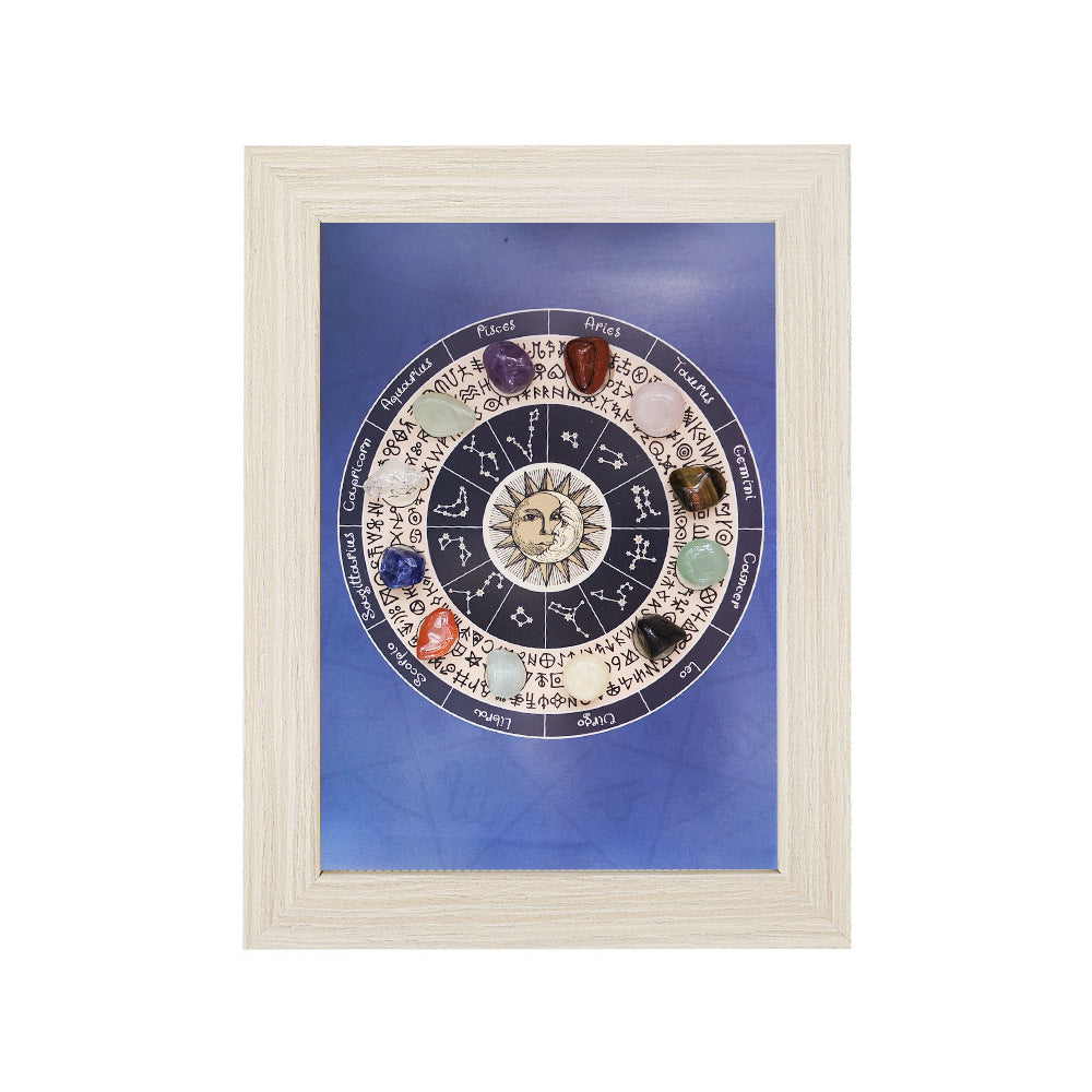 zensoullab Meditation Natural Raw Stone Specimen Frame Ornament Natural Crystal Mineral Colorful Seven-Color Stone Picture Frame Display Stand