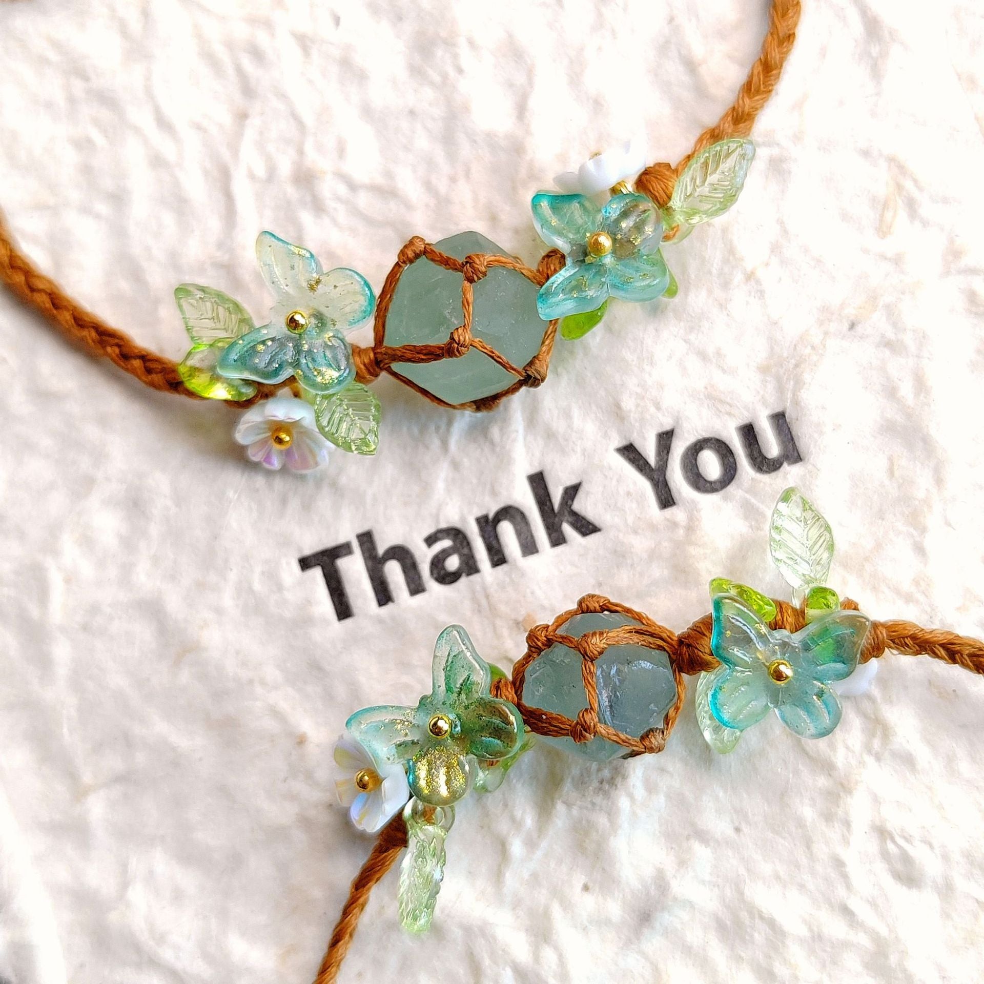 zensoullab Spring Butterfly Wreath Natural Fluorite Braided Rope Bracelet Crystal Gravel Bracelet