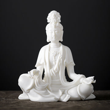 zensoullab Premium Dehua Ceramic Guanyin Buddha Statue Zen New Chinese Style Living Room Entrance Hall Guanyin Bodhisattva Ornament