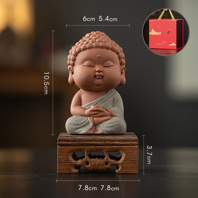 zensoullab Zen Purple Clay Small Buddha Figurine Cute Buddha Statue Chinese Style Home Tea Room Curio Shelf Tea Table Decoration