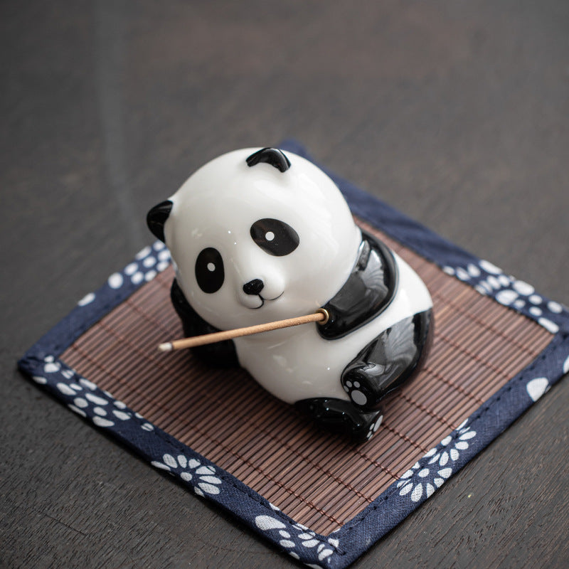 zensoullab Creative Cute Panda Hand-painted Ceramic Ornament Tea Pet Home Indoor Sandalwood Incense Holder Incense Tray Incense Stand