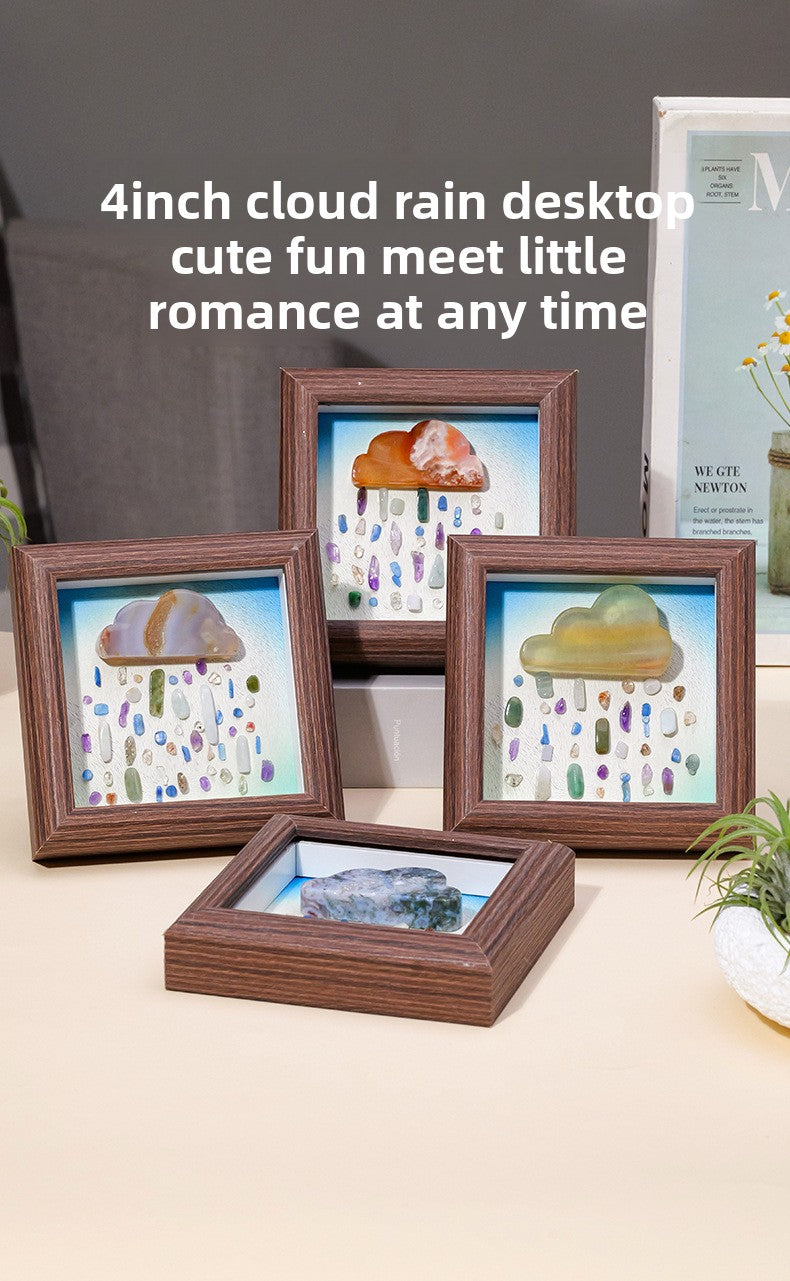 zensoullab Runyang Jewelry 4inch Natural Crystal Raw Stone Photo Frame Ornament Red Agate Fluorite Cloud Crushed Stone Painting Crystal Decoration