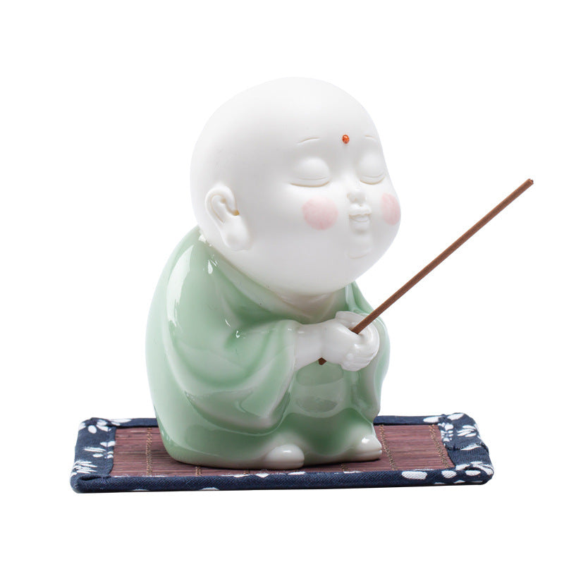Zensoullab Creative Ceramic Ornaments Cute Little Monk Incense Burner Home Worship Incense Holder Incense Burner Incense Holder Indoor Sandalwood Holder
