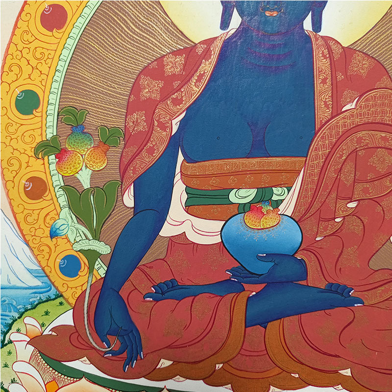 zensoullab Nepal Hand-painted Medicine Buddha Thangka Yellow God of Wealth Manjushri Four-armed Guanyin White Tara Green Tara Entrance Wall Hanging Painting