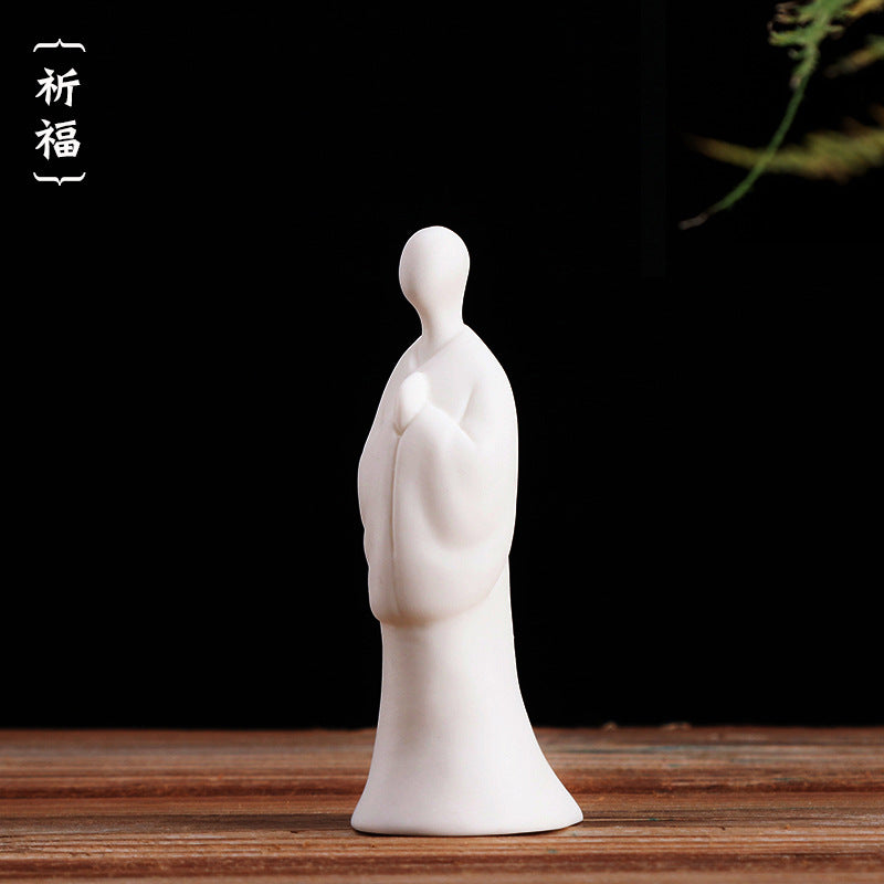 zensoullab Creative New Chinese Style Ceramic Figure Formless Buddha Zen Monk Ornament Fish Tank Bonsai Entrance Living Room Home Decoration