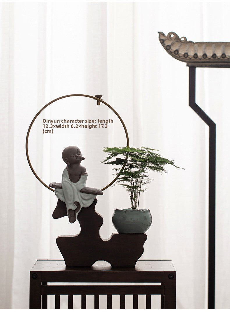 zensoullab Zen Style Backflow Incense Burner Ornament Sha Mi Monk Chinese Style Home Living Room Office Potted Incense Burner Gift