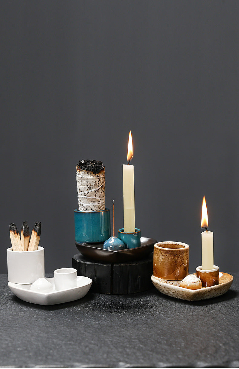 Sacred Wood Sage Holder Ins Creative Simple Incense Tray Aromatherapy Burner Heart Ceramic American Style Decoration Incense Insert Tray