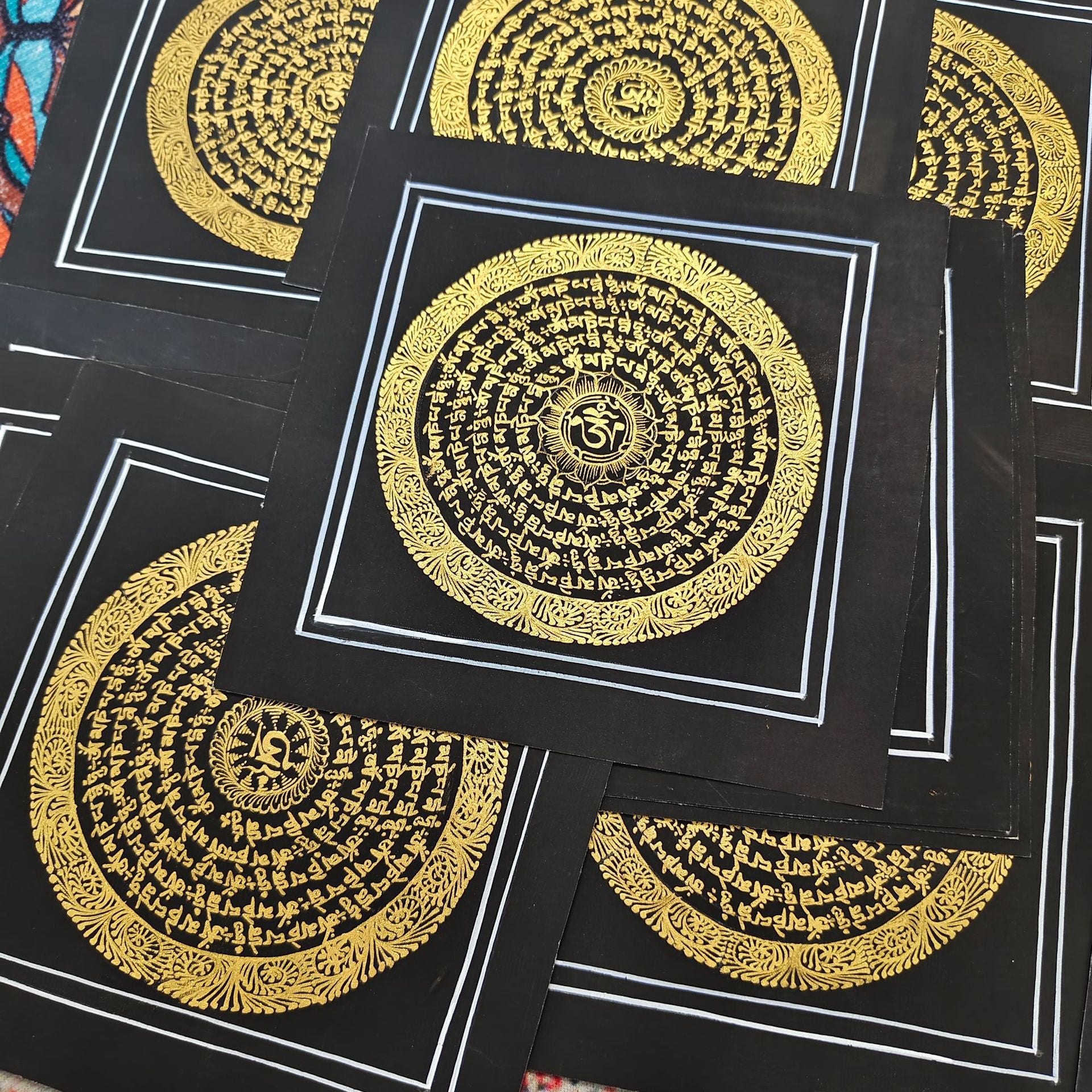 zensoullab Nepal Hand-painted Black Gold Sutra Thangka Tibetan Six-word Mantra Mandala Entrance Living Room Decorative Hanging Painting