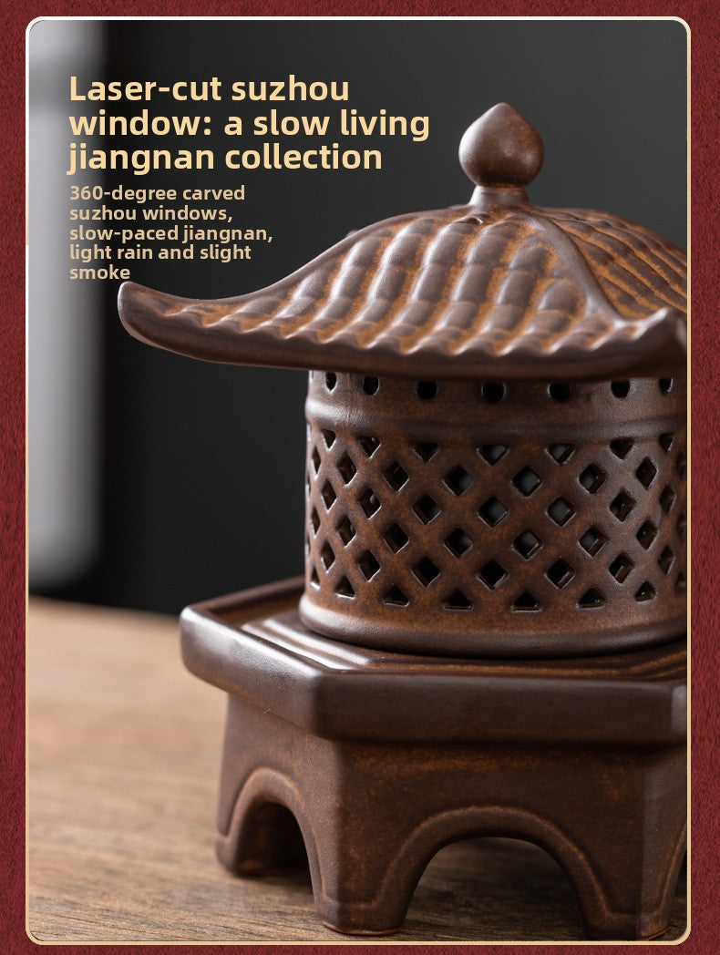zensoullab Incense Burner Ceramic Purple Clay Hollow Han Yun Palace Lantern Candle Incense Essential Oil Burner Incense Stick Agarwood Multifunctional Ornament
