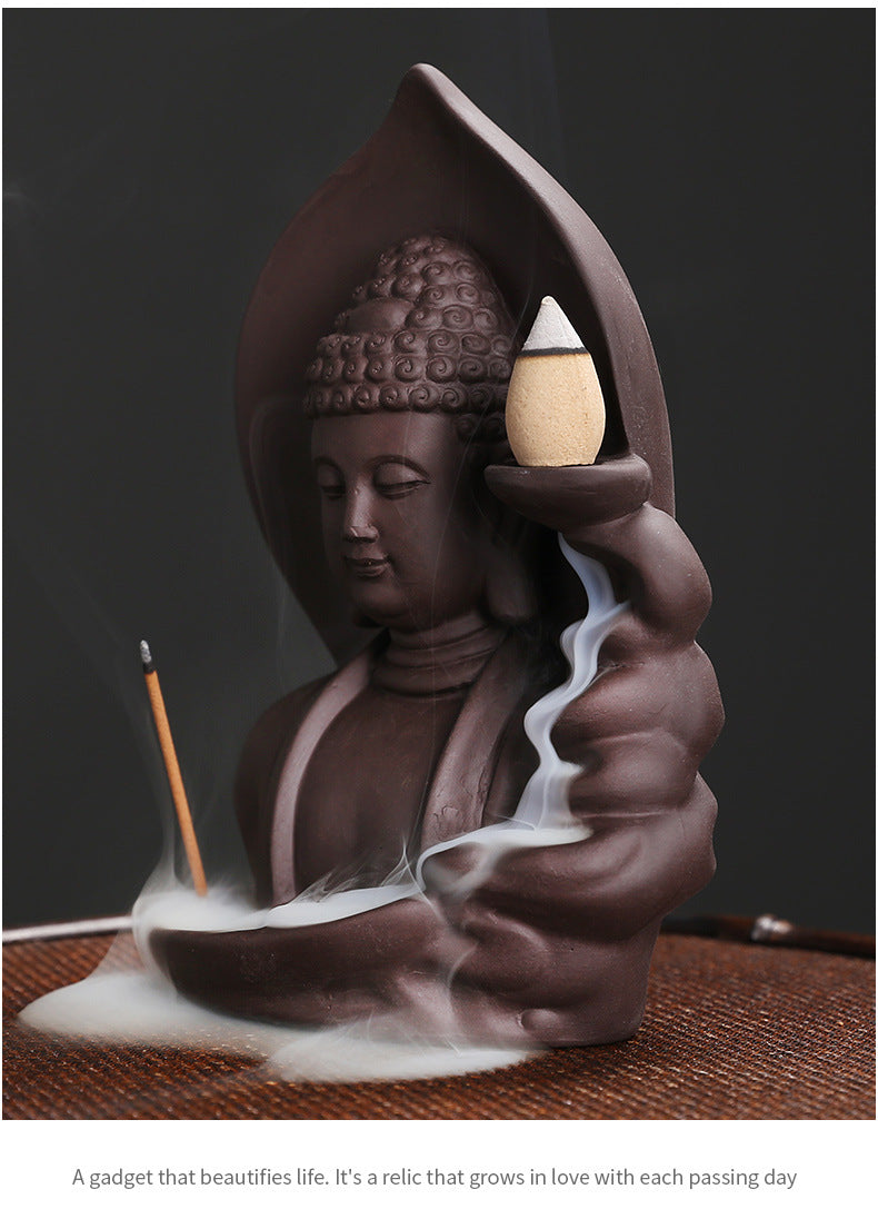 Original Purple Clay Sandalwood Backflow Incense Burner Xiangyun Rulai Buddha Incense Burner Home Decor Craft Ornament Wholesale