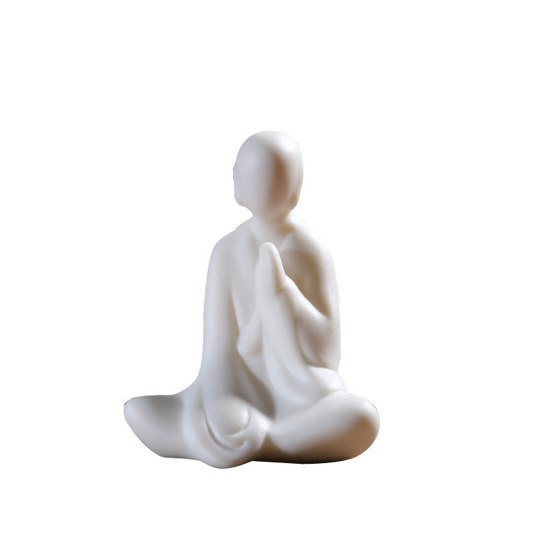 zensoullab White Porcelain Phaseless Xiaosheng Handmade Ceramic Figure Little Monk Bonsai Fish Tank Decoration Chinese Style Mini Small Ornament
