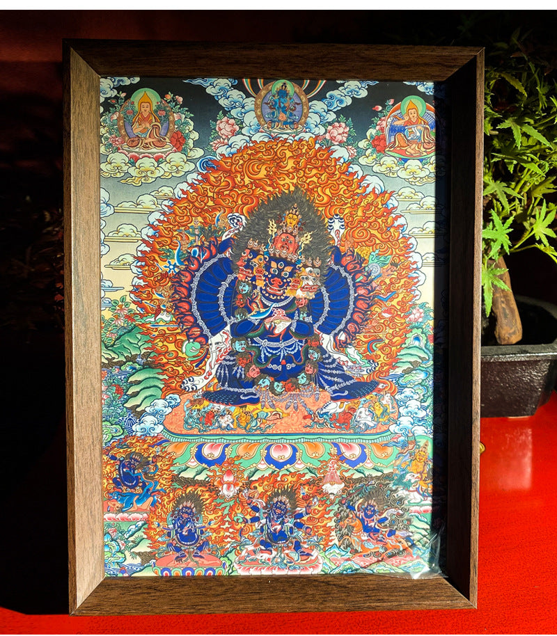 zensoullab Thangka Yellow God of Wealth Mahakala Buddha Statue Hanging Painting Desktop Display Guanyin Bodhisattva Wealth Attraction Entrance Decoration Painting