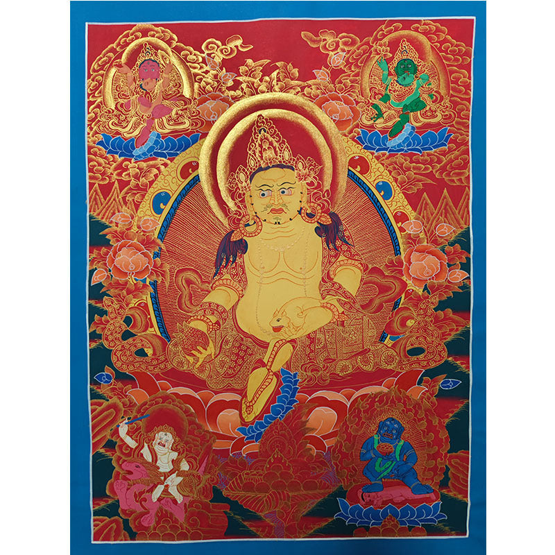 zensoullab Nepal Hand-painted Yellow God of Wealth Thangka Classic Red Thangka Black Thangka Five Gods of Wealth Buddha Tibetan Buddhist Hall Worship Decoration Hanging Painting