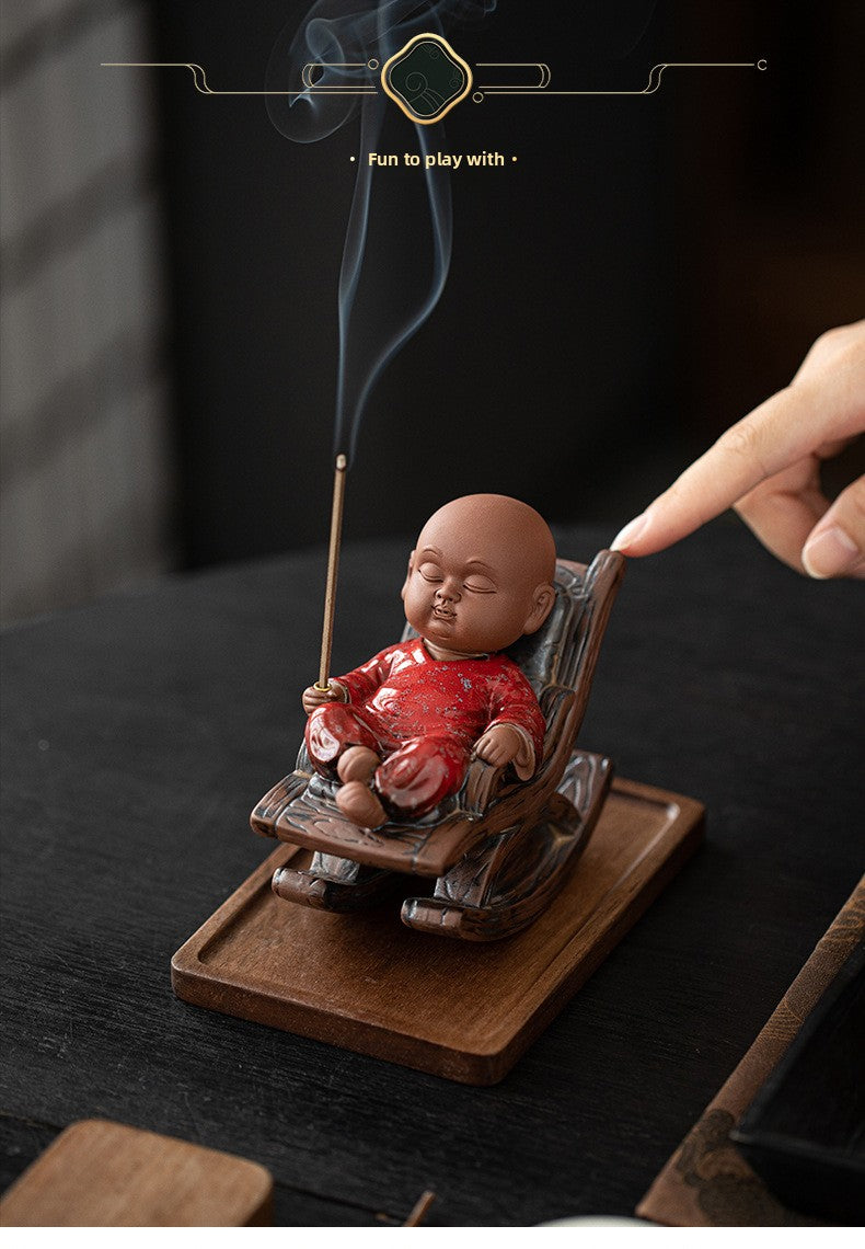 zensoullab Rocking Chair Little Monk Incense Burner Creative Incense Holder Zen Tea Room Aromatherapy Burner Ornament Incense Holder Craft