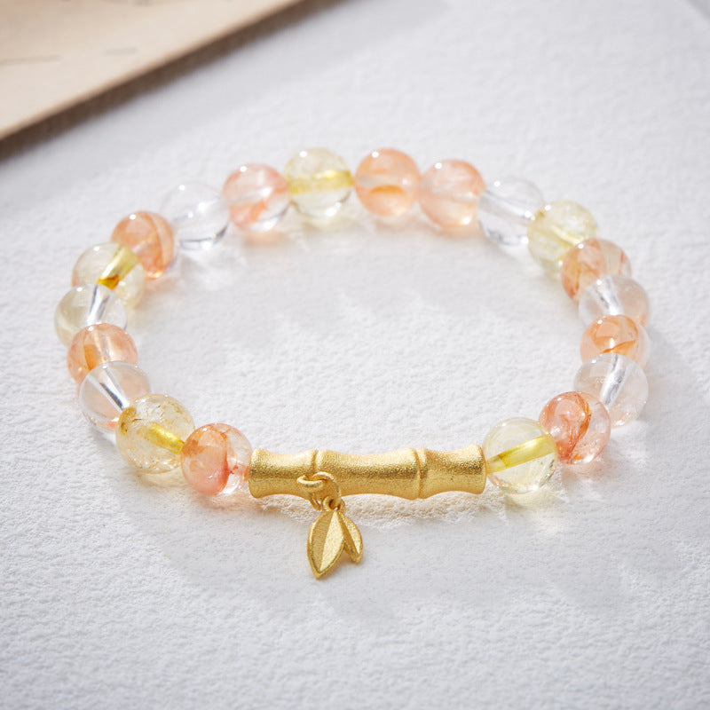 zensoullab Natural 8MM Red Rubber Flower Bracelet for Women, Ascending Bamboo Crystal Bracelet