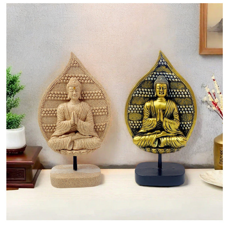 zensoullab New Chinese Style Buddha Statue Ornament Resin Painted Gold-Plated Small Buddha Statue Retro Zen Buddha Head Home Tea Room Decoration