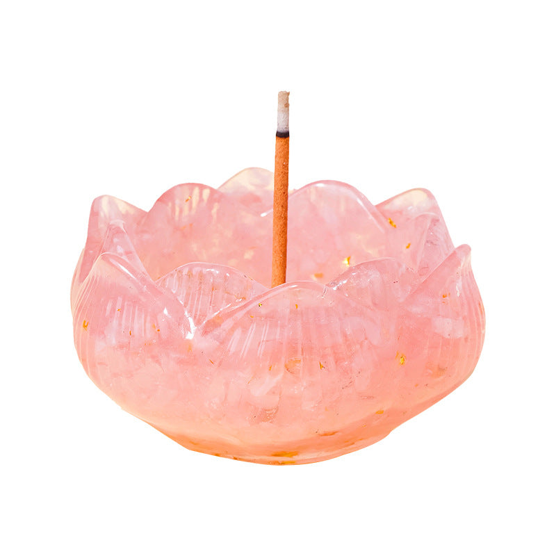 zensoullab Natural Amethyst Crushed Stone Lotus Bowl Incense Holder Set Box Demagnetization Meditation Yoga Incense Burner Incense Holder Base