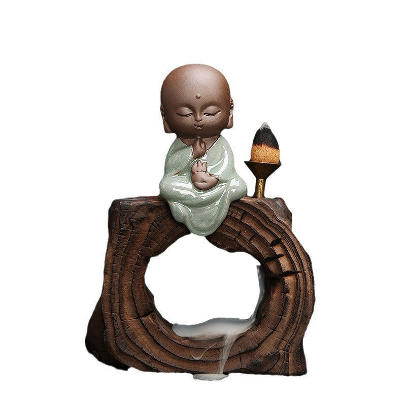 zensoullab Yunshang Tea Pet Ornament Creative Little Monk Purple Clay Backflow Incense Burner Tea Set Accessories Home Office Art Ornament