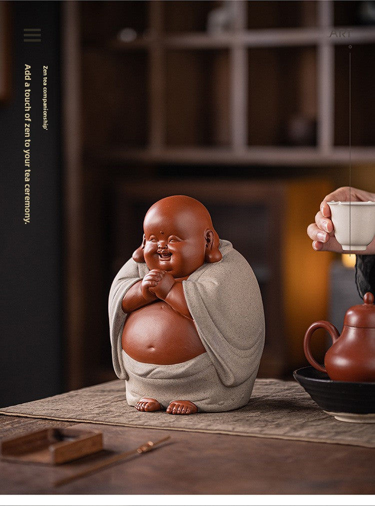 zensoullab Buddha Bodhisattva Big Belly Laughing Buddha Wealth-Attracting Ceramic Zisha Ornament Office Decoration Housewarming Gift