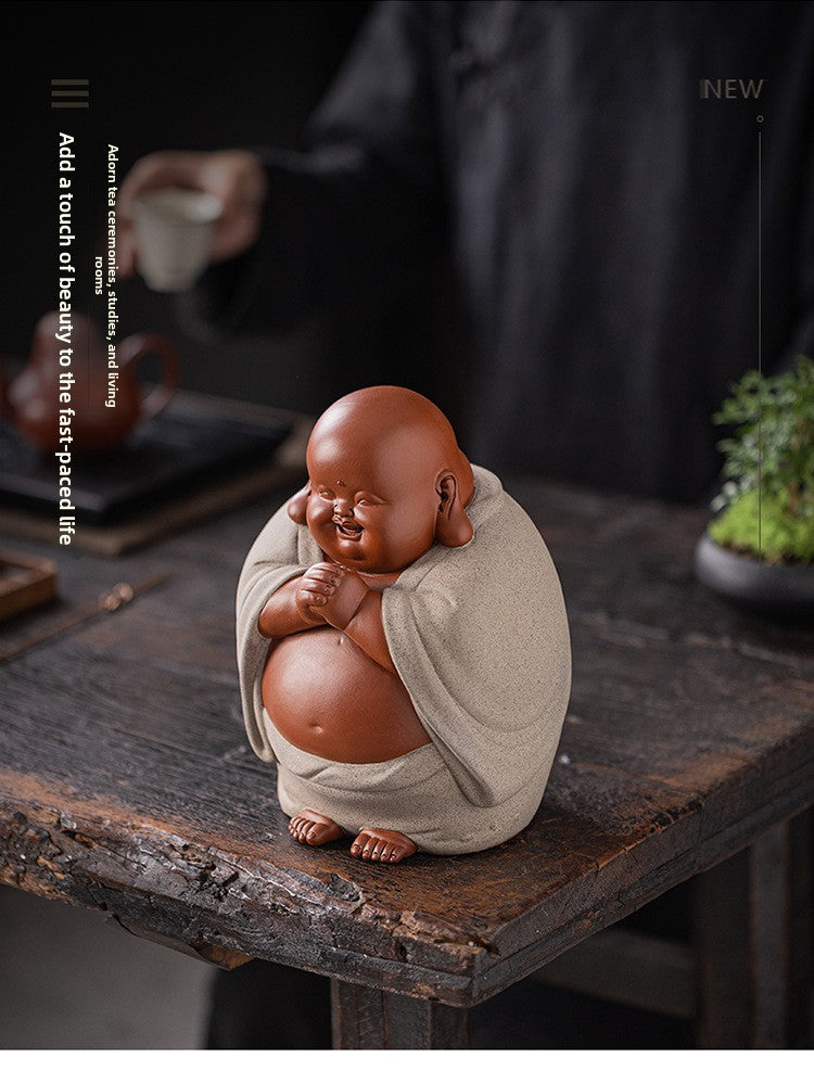 zensoullab Buddha Bodhisattva Big Belly Laughing Buddha Wealth-Attracting Ceramic Zisha Ornament Office Decoration Housewarming Gift