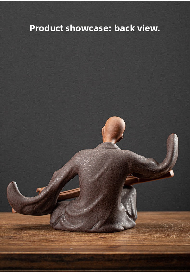 zensoullab Zen Style Chinese Living Room Purple Clay Little Monk Creative Ornament Ceramic Figure Study Entrance Hall Display Shelf Fish Tank Decoration