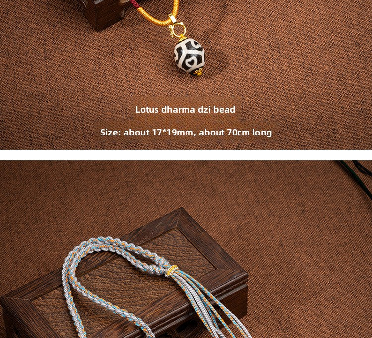 Zensoullab Natural Tibetan Lotus Master Three-Eye Multi-Totem Tibet Beads Necklace Agate Pendant Men's and Women's Woven Necklace in Stock