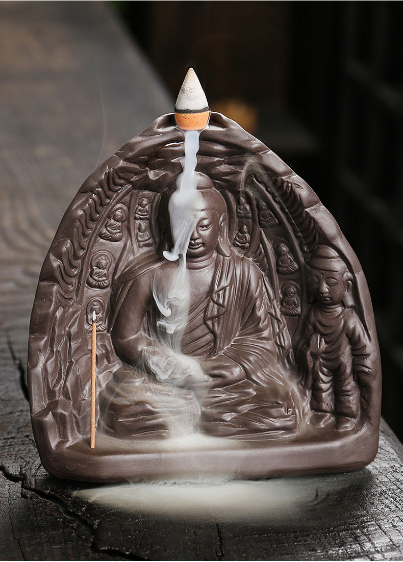 zensoullab Purple Clay Backflow Incense Burner Home Decor Craft Ornament Creative Buddha Worship Backflow Incense Burner