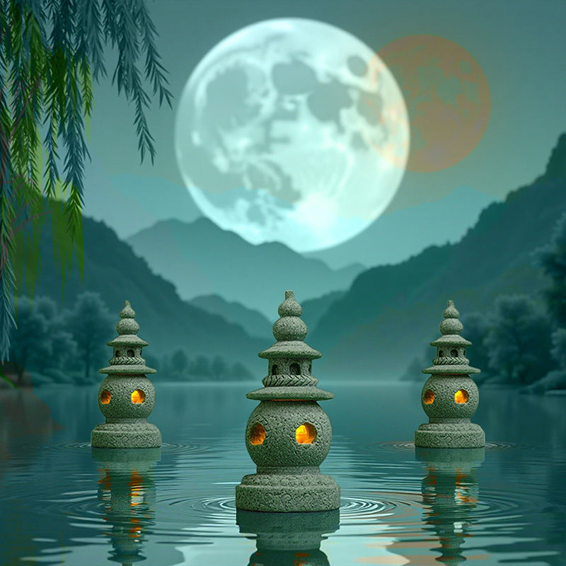zensoullab Three Pools of Moonlight Small Stone Tower Chinese Style Palace Lantern Antique-Style Ornament Fish Tank Landscaping Micro Landscape Rockery Bonsai Small Decoration