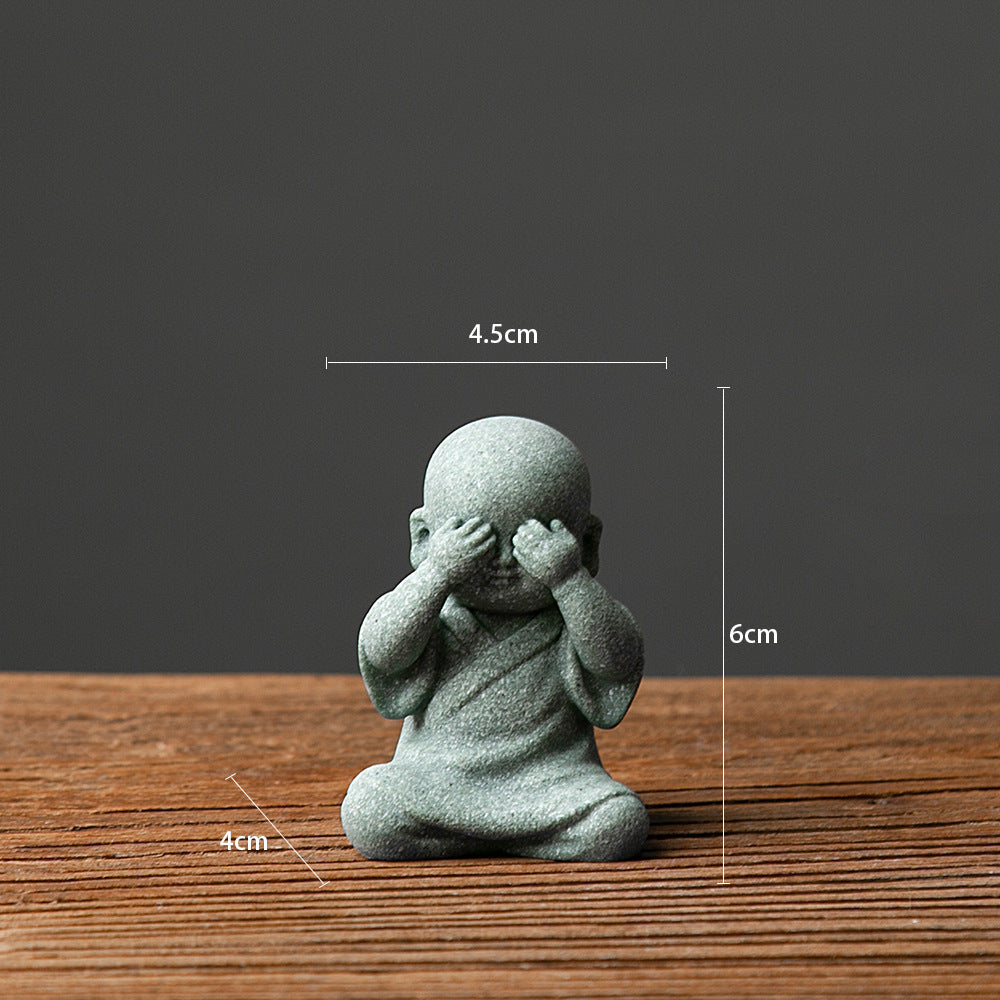 zensoullab New Chinese Zen Style Little Monk Tea Pet Small Buddha Statue Ornament Little Novice Fish Tank Landscaping Potted Plant Decoration Display
