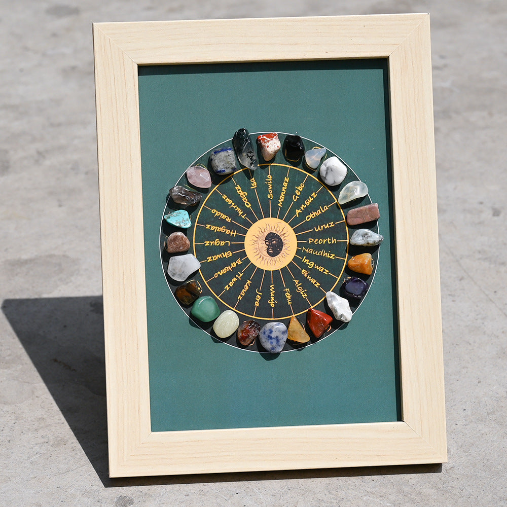 zensoullab Meditation Natural Raw Stone Specimen Frame Ornament Natural Crystal Mineral Colorful Seven-Color Stone Picture Frame Display Stand