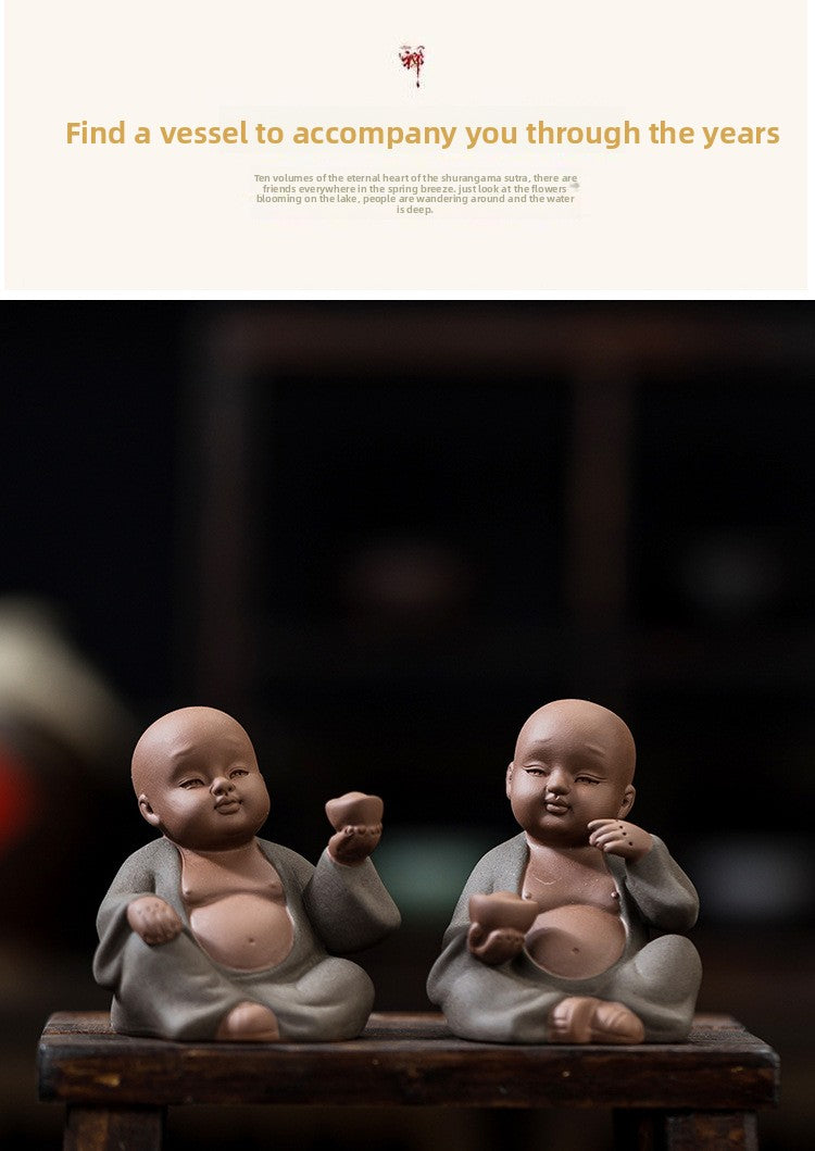 zensoullab Purple Clay Can Raise Tea Pets Little Monk Zen Ornament Tea Room Tea Tabletop Small Decoration Tea Play Figure Handicraft