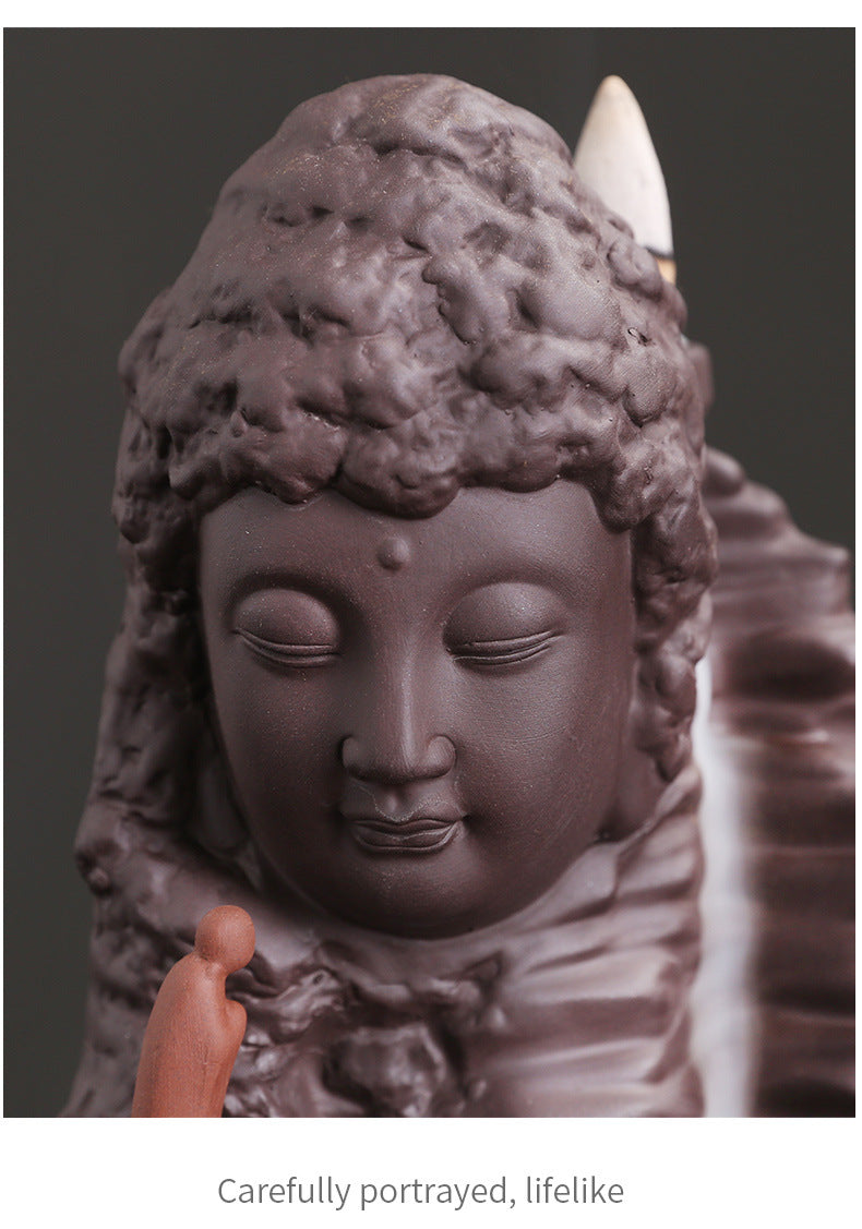 zensoullab Purple Clay New Arrival Tathagata Backflow Incense Burner Creative Mountain Water Tower Incense Backflow Incense Burner Home Decoration