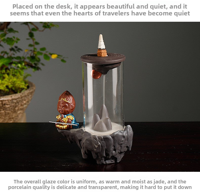 zensoullab Purple Clay Wukong Backflow Incense Burner Home Decor Creative Windproof Cover Sandalwood Incense Burner Craft Ornament