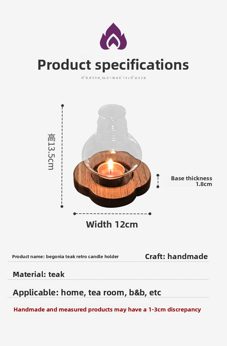 Zensoullab Japanese Style Solid Wood Windproof Glass Lampshade Candlestick Vintage Aromatherapy Candle Light Coffee Table Zen Atmosphere Ornaments