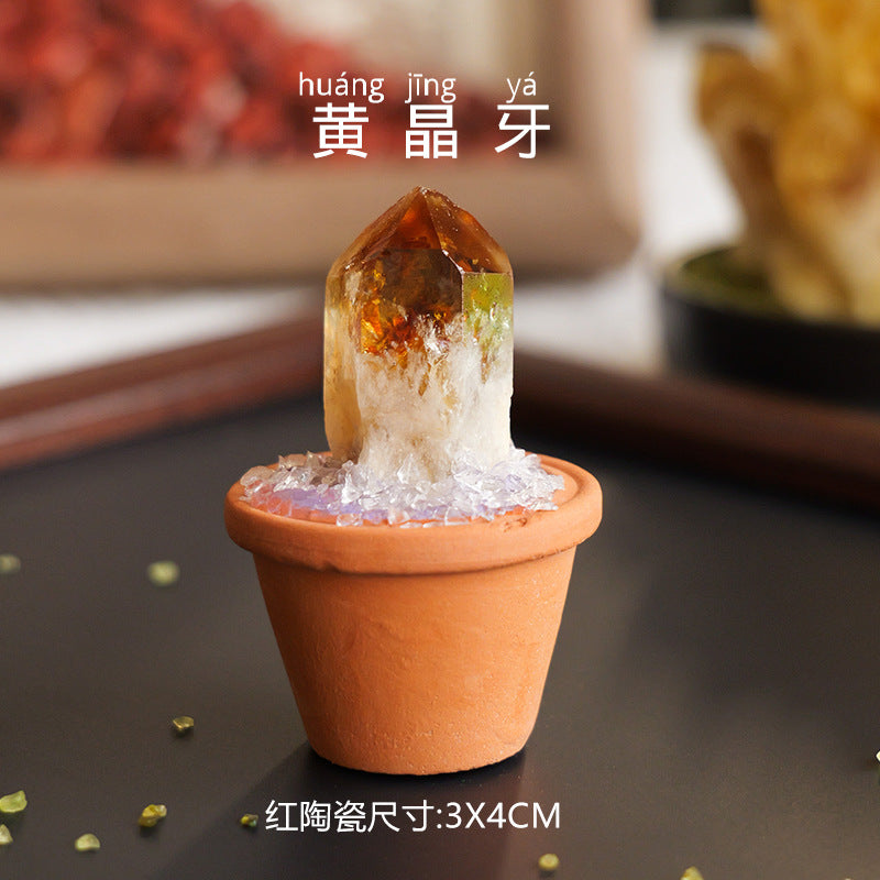 zensoullab Natural Crystal Raw Stone Mineral Pot Ornament Crystal Gemstone DIY Simulation Potted Plant Home Desktop Car Ornament